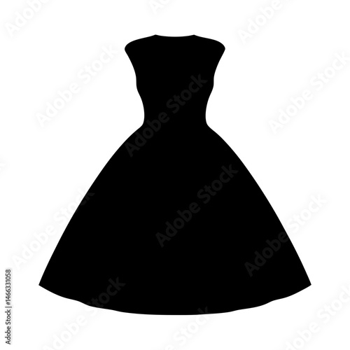 midi dress vector silhouette icon, black and white illustration of clothing.