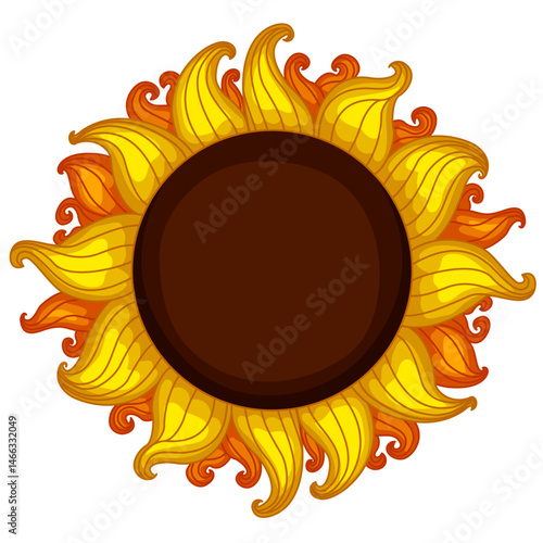 vector sunflower design. Cartoon clip art isolated on transparent background. Hand drown design element. 