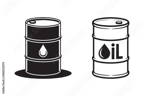 simple black outline oil barrel vector icon