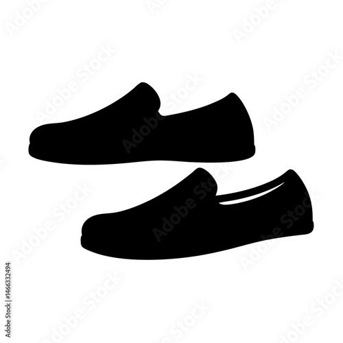 moccasins vector silhouette icon, black and white illustration of footwear.