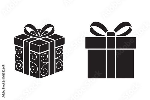 solid black gift box with ribbon vector icon