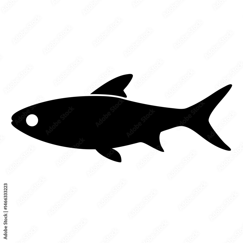 Fototapeta premium neon tetra fish vector silhouette icon, black and white illustration of fish.