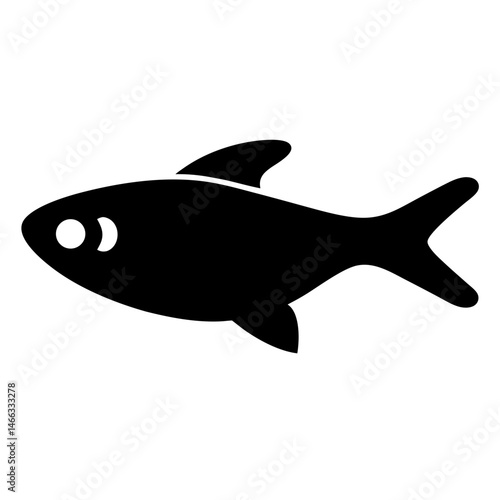 neon tetra fish vector silhouette icon, black and white illustration of fish.