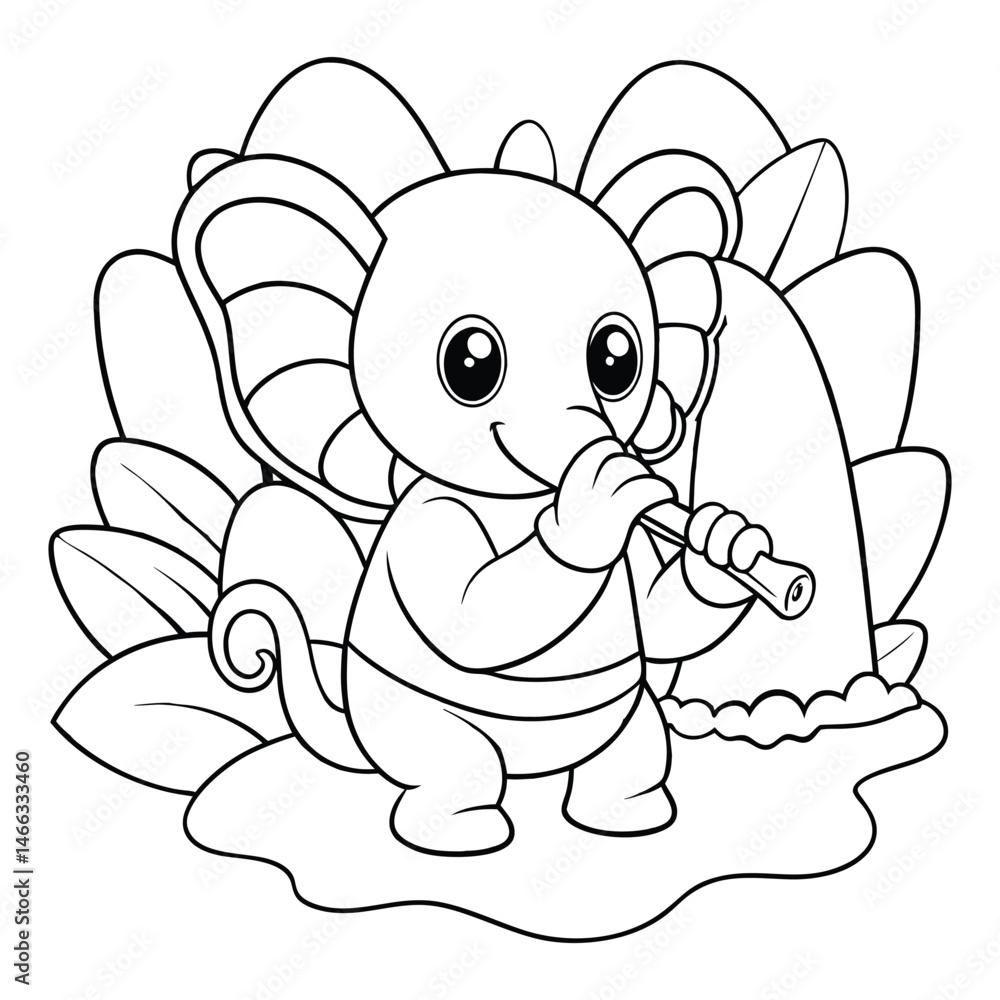 Obraz premium Elephant Playing a Flute Under a Waterfall