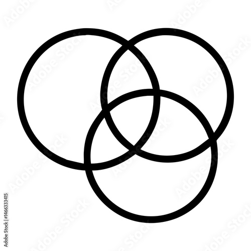 Venn diagram illustration of overlapping circles for sets and logical relationships in data analysis and math isolated on transparent background
