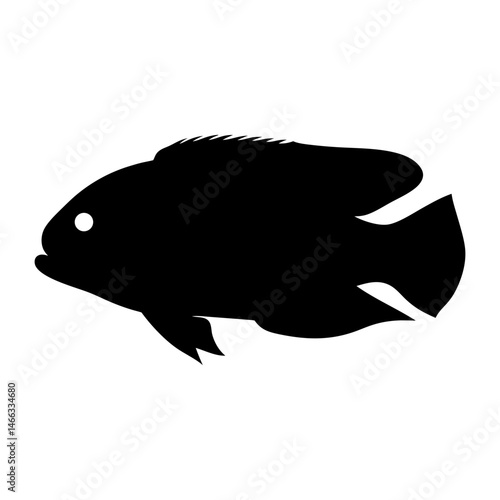 oscar fish vector silhouette icon, black and white illustration of fish.