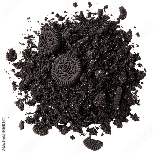 Crushed Oreo Cookies and Crumbs Pile on a Transparent Background, Delicious Dessert Ingredient for Baking and Sweet Treats