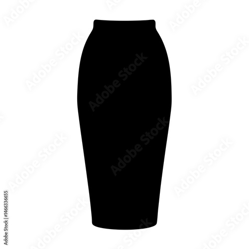 pencil skirt vector silhouette icon, black and white illustration of clothing.