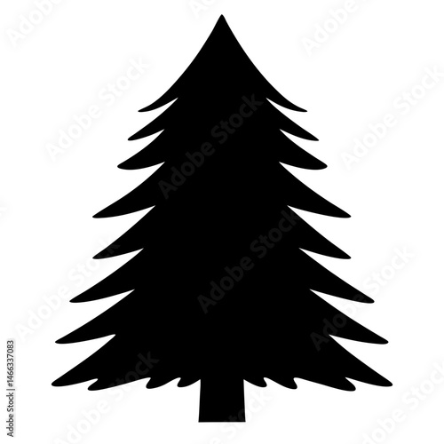 pine tree vector silhouette icon, black and white illustration of trees.