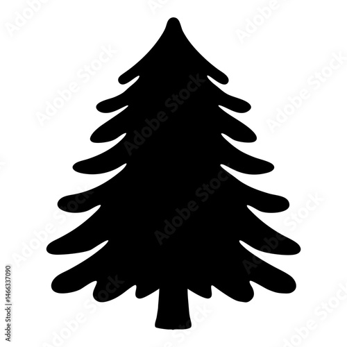pine tree vector silhouette icon, black and white illustration of trees.