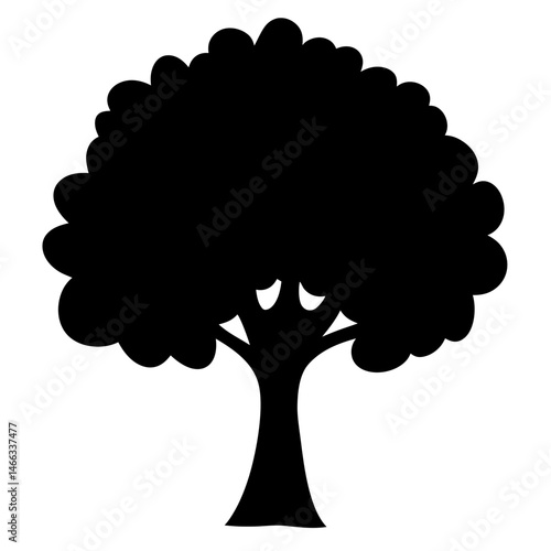 plum tree vector silhouette icon, black and white illustration of trees.
