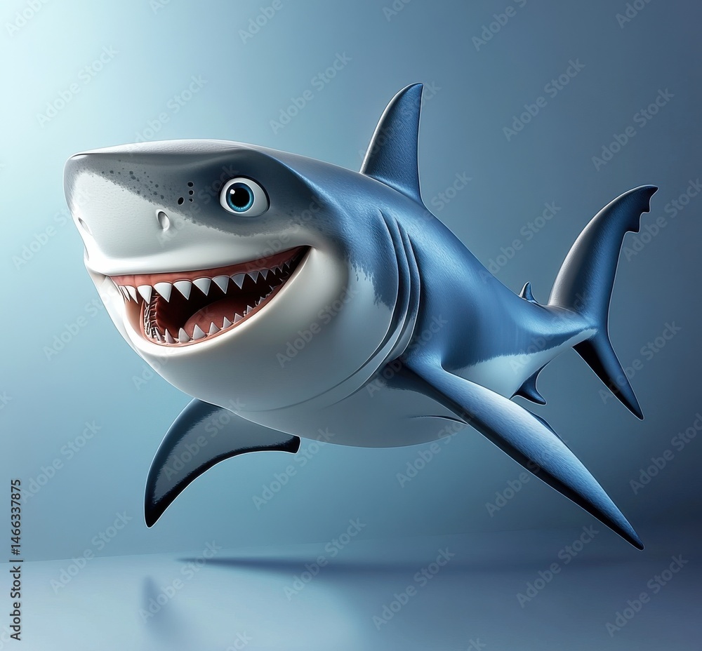 Obraz premium A cartoon shark with its mouth wide open and teeth showing