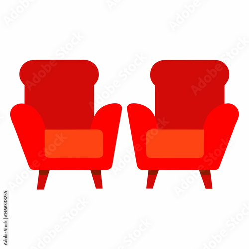 Red opposing chairs vector on white background.