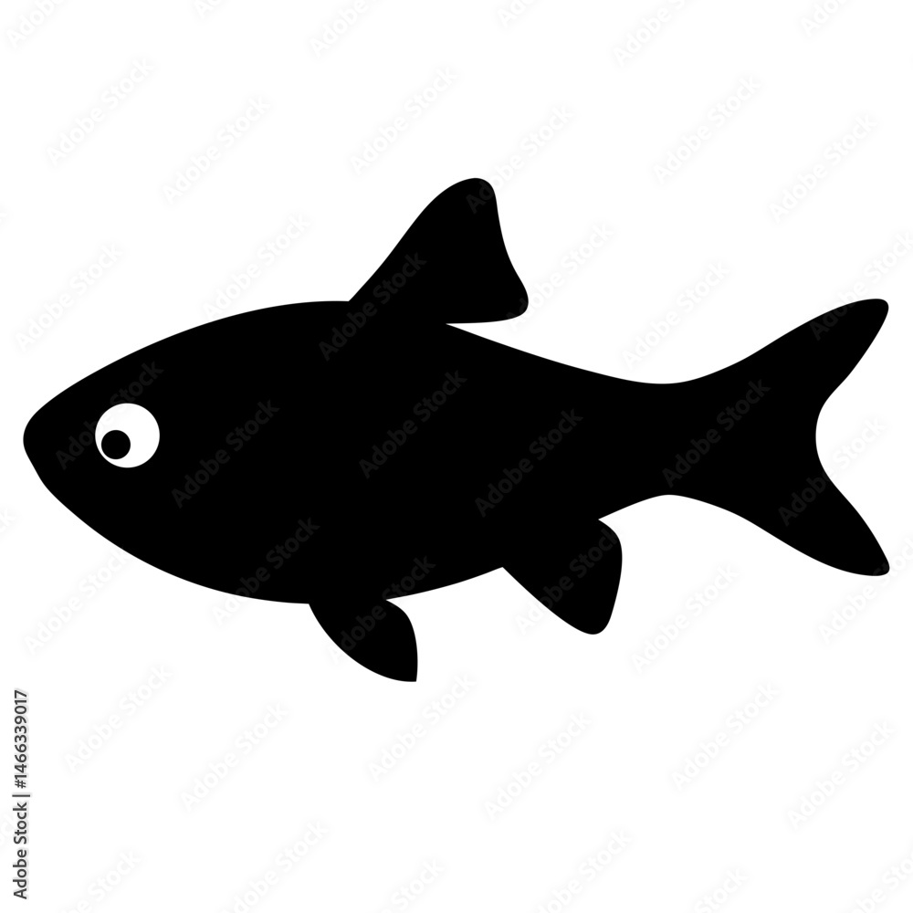 Fototapeta premium rasbora fish vector silhouette icon, black and white illustration of fish.