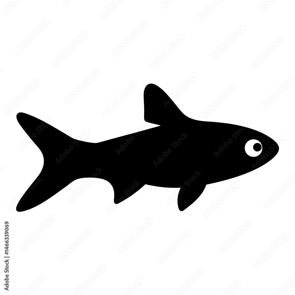 Obraz premium rasbora fish vector silhouette icon, black and white illustration of fish.