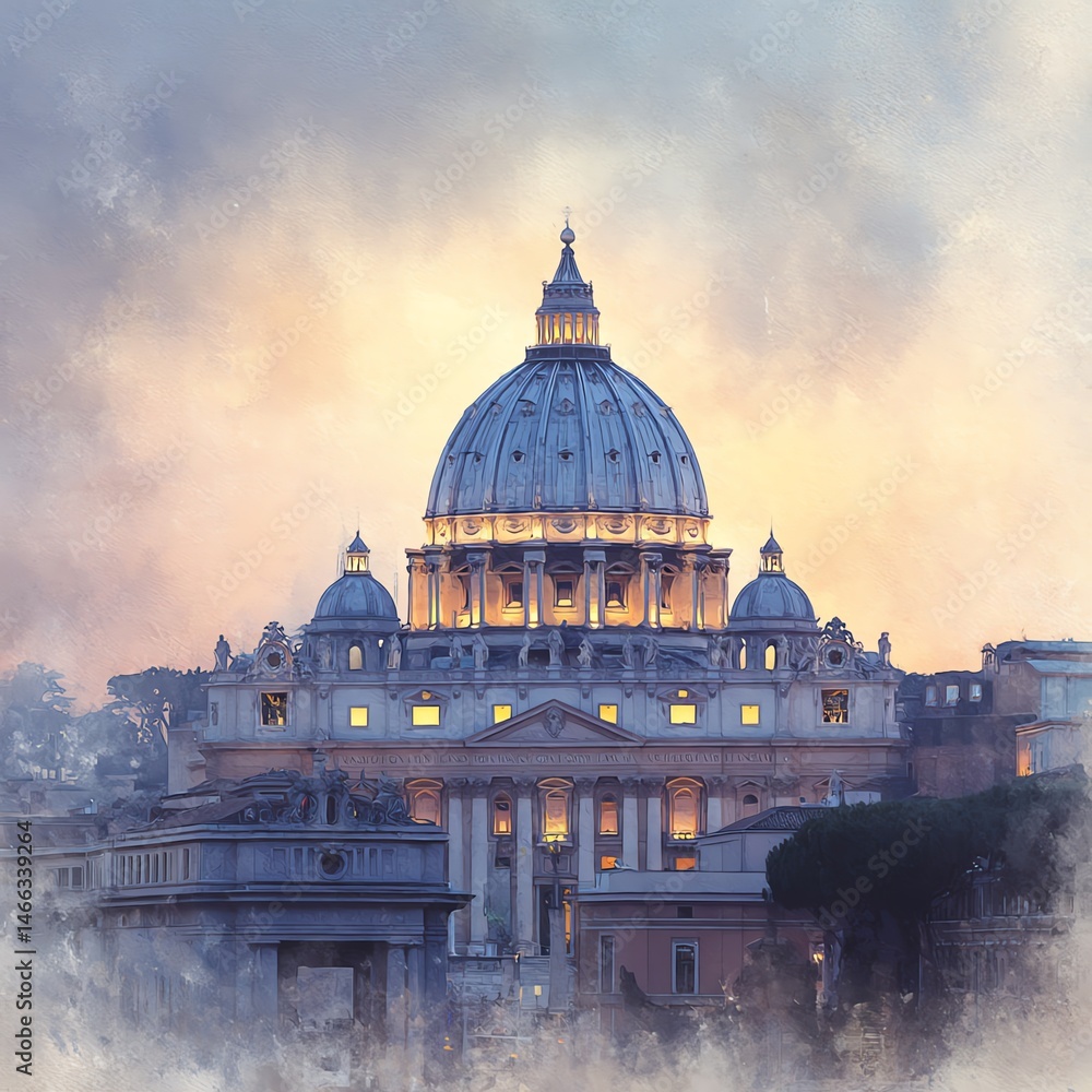 The majestic dome of a historic cathedral at sunset, showcasing intricate architecture.