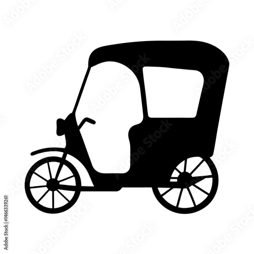 rickshaw , black and white illustration of vehicles.