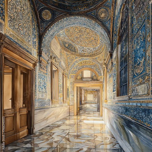 Obraz na płótnie Elegant hallway with intricate designs and ornate ceilings. w salonie