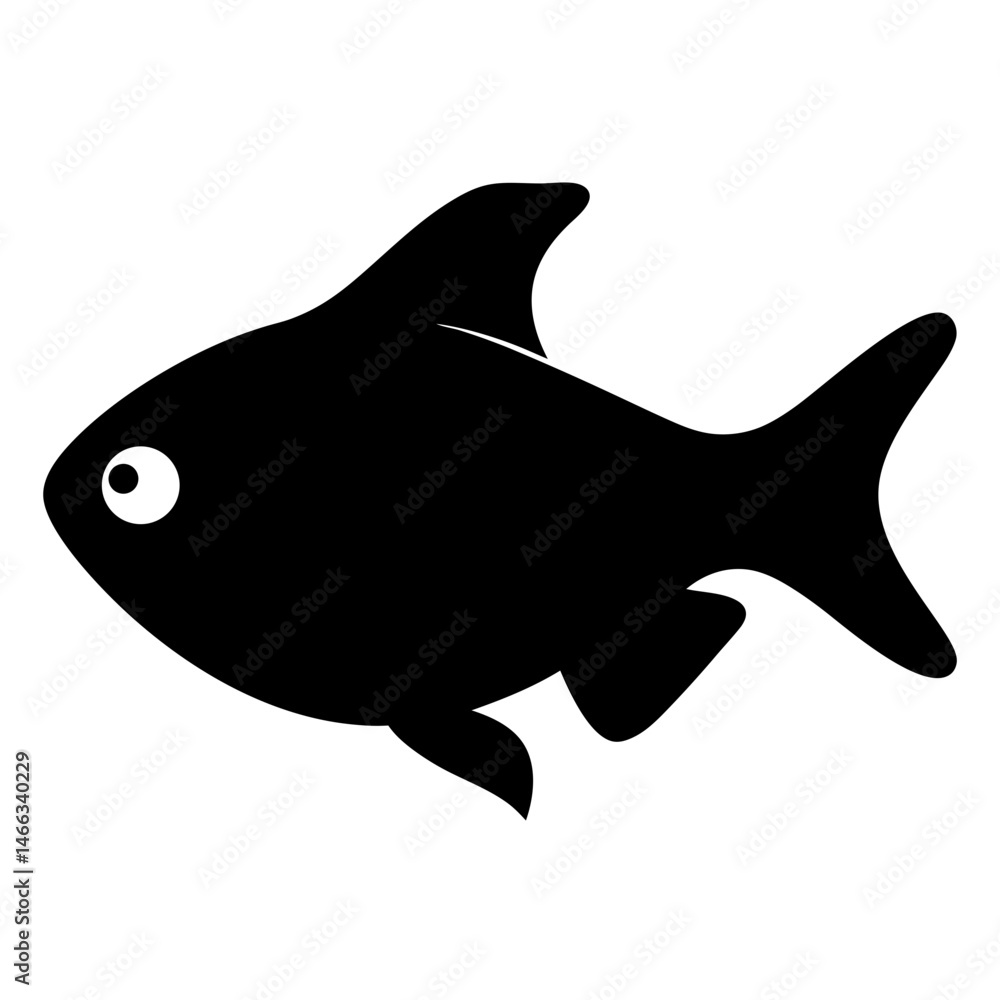 Obraz premium rummy nose tetra fish vector silhouette icon, black and white illustration of fish.