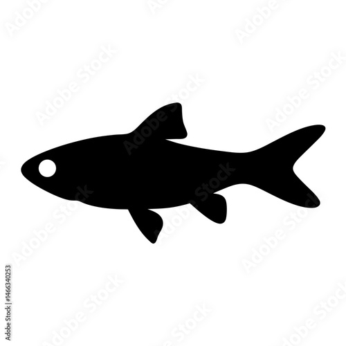rummy nose tetra fish vector silhouette icon, black and white illustration of fish.