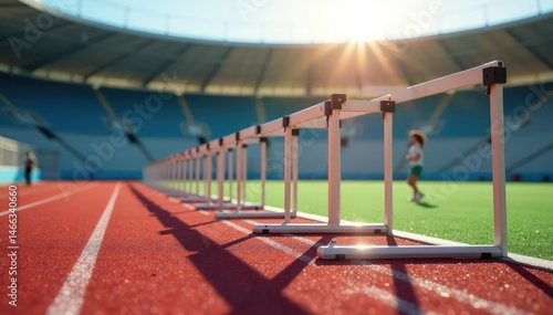 Wallpaper Mural Close-up of hurdles on a football field, ready for a race, sporting event, track and field Torontodigital.ca