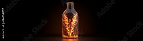 Artistic glass bottle illuminated with warm light, showcasing unique design.