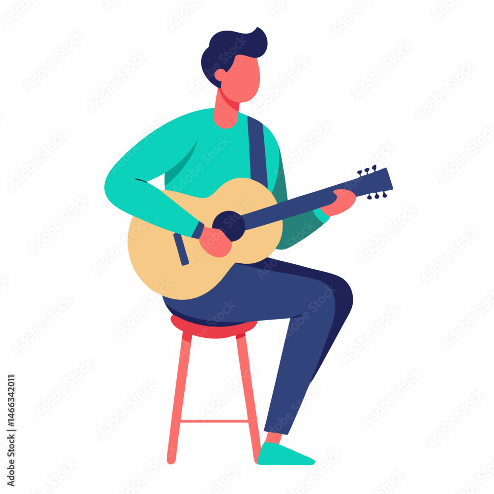 Fototapeta premium Man playing guitar vector on white background.