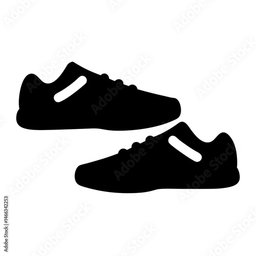 sneakers vector silhouette icon, black and white illustration of footwear.