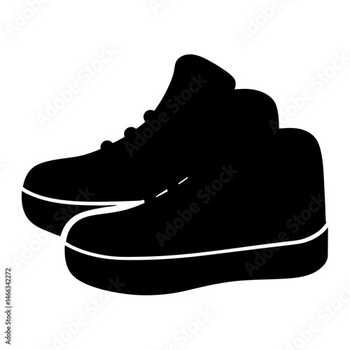 sneakers vector silhouette icon, black and white illustration of footwear.