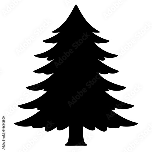 spruce tree vector silhouette icon, black and white illustration of trees.