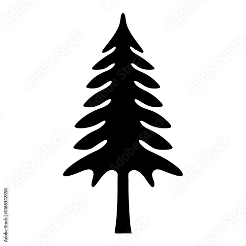 spruce tree vector silhouette icon, black and white illustration of trees.