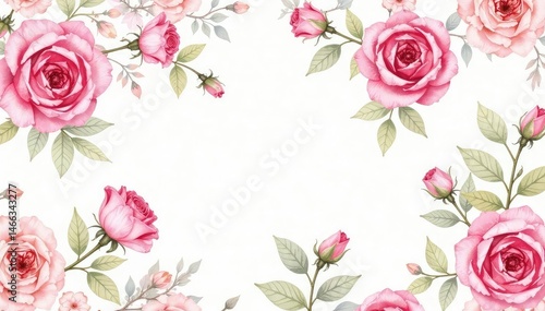 Delicate watercolor rose blooms, repeating pattern on white , repeat, floral