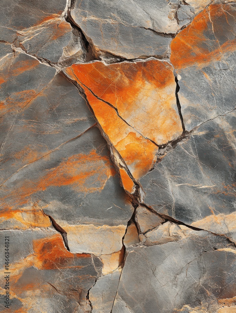 Fototapeta premium Cracked Stone Surface Texture Gray, Orange, and Brown Tones
