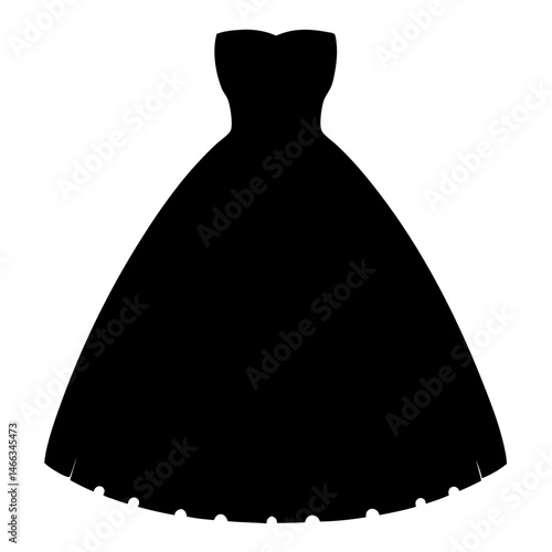 tulle dress vector silhouette icon, black and white illustration of clothing.