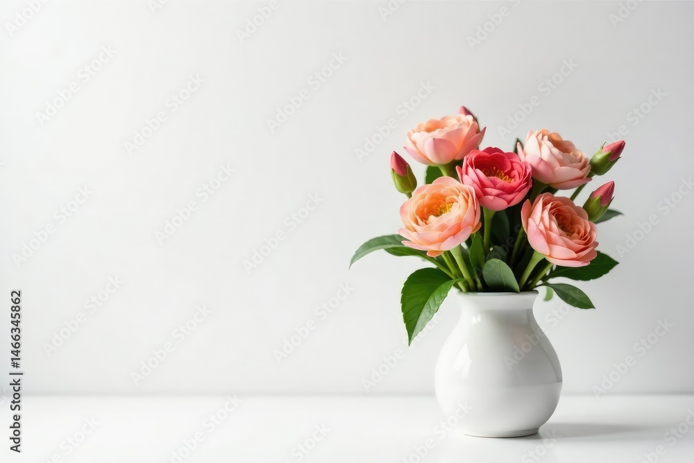 Floral arrangement in a simple vase on a white background, garden, delicate, blossom Floral arrangement in a simple vase on a white background, garden, delicate, blossom