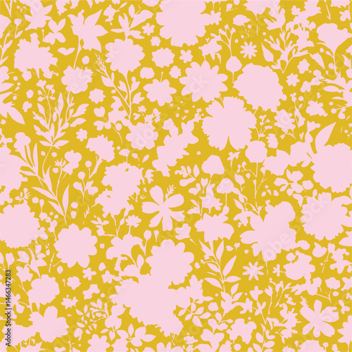 Floral vintage seamless pattern. Fall vector background with flowers and leaves.
