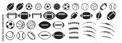 Big Black American football symbol. Colored and black rugby ball set. Vector illustration eps 10