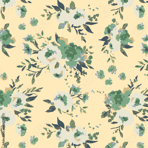 Flowers feminine watercolor seamless pattern with wildflowers.hand drawn, not AI