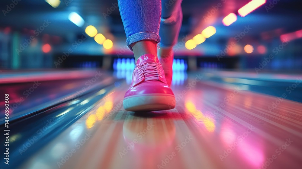 Fototapeta premium Bowling Night Fun: Pink Shoes on the Lane