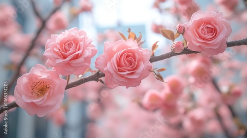 Delicate Pink Roses in Full Bloom: A Close-Up View of Nature's Beauty
