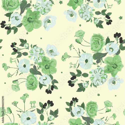 Flowers feminine watercolor seamless pattern with wildflowers.hand drawn, not AI