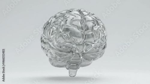 Reflective Head Sculpture with Transparent Brain - 4K Loop Hyperrealistic Art for Sci-Fi and Medical Content