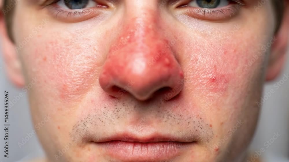 Sinus and Inflammation Concept,Red Nose Irritation and Swelling Close Up on Skin Health, Redness, and Emotional Expression Sinus and Inflammation Concept,Red Nose Irritation and Swelling Close Up on Skin Health, Redness, and Emotional Expression