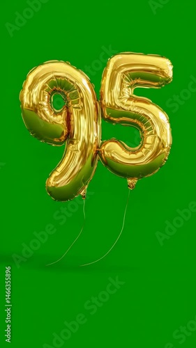 Gold 95 Balloons Celebrating Against Green chromakey Background  