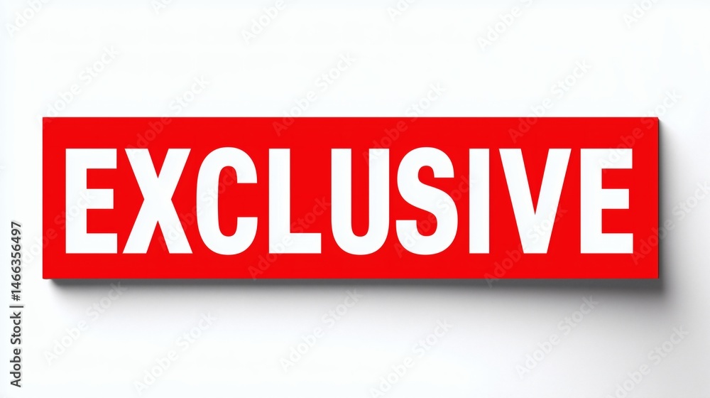 Exclusive label in bold red box, Clean white background and sharp shadows, Suitable for banners, alerts or media branding