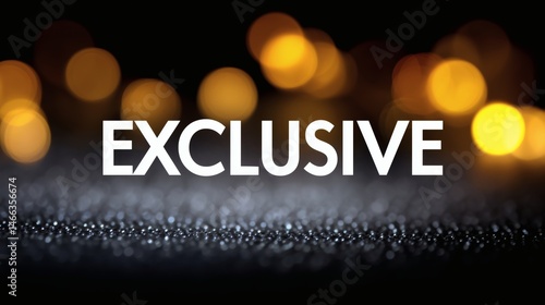 Obraz na płótnie Exclusive title with blurred golden lights, White text on dark sparkly background, Ideal for premium content or special media features w salonie
