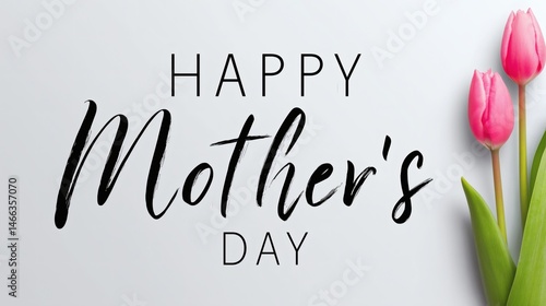 Happy Mother's Day with pink tulips, Elegant floral greeting card, Perfect for Mother's Day wishes or ads
