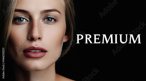 Obraz na płótnie Premium text with elegant female portrait, Luxury branding image with deep black background, Perfect for cosmetic or fashion campaigns w salonie