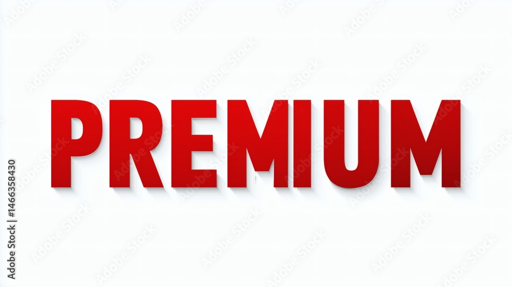 Premium word in bold red 3D letters, Minimalist branding concept with strong contrast, Suitable for product labeling or packaging design