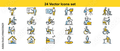 24 Diverse Vector Icons Set  Activities, Lifestyle, and Accessibility